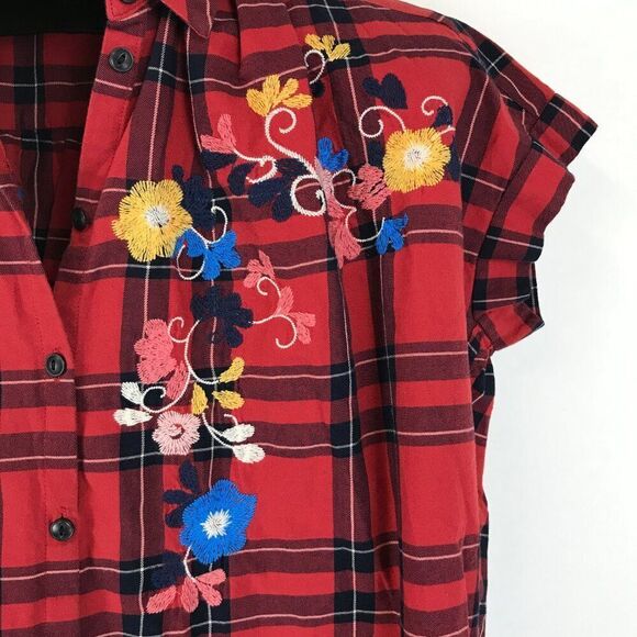 Madewell Embroidered Central Shirt in Dahl Plaid Women's XS Floral Button Down - Picture 3 of 11